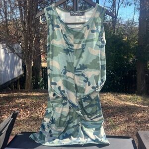 YOINS Green Camo Print Top Dress Size L